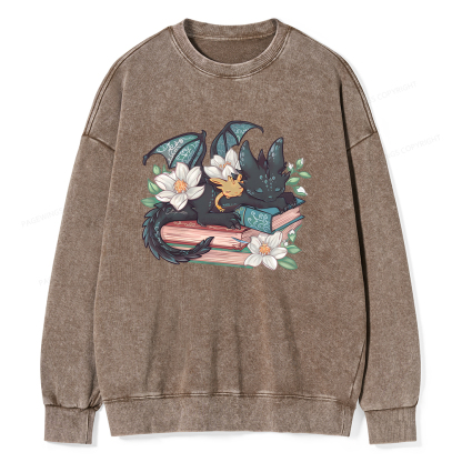Pagewings Fantasy Book Dragon Unisex Washed Sweatshirt