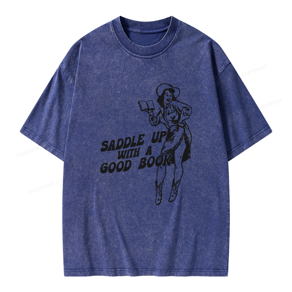 Pagewings Saddle Up With A Good Book Unisex Washed T-shirt