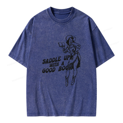 Pagewings Saddle Up With A Good Book Unisex Washed T-shirt