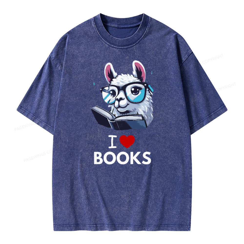 Pagewings  love Books Lama Reading Gift on Women’s Unisex Washed T-shirt