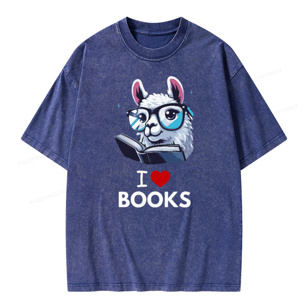 Pagewings  love Books Lama Reading Gift on Women’s Unisex Washed T-shirt