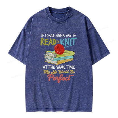 Pagewings Read And Knit At The Same Time Unisex Washed T-shirt
