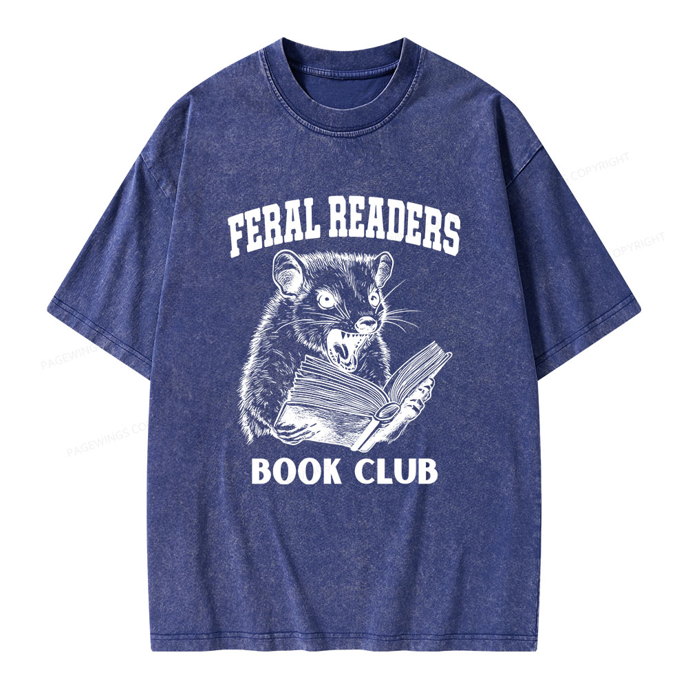 Pagewings Feral Readers Book Club Unisex Washed T-shirt