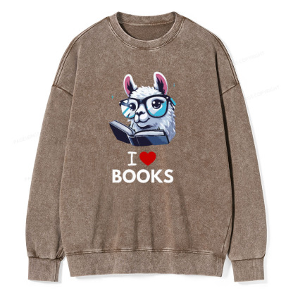 Pagewings  love Books Lama Reading Gift on Women’s Unisex Washed Sweatshirt