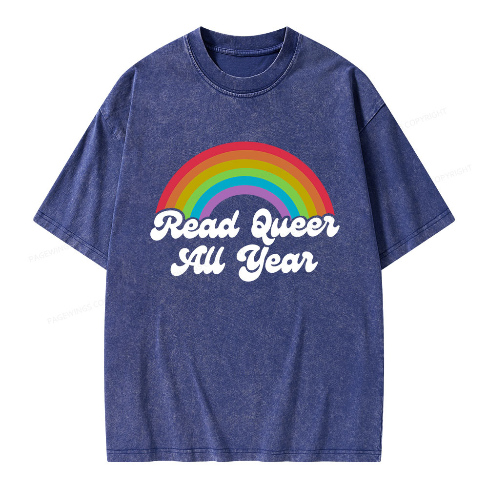 Pagewings Read Queer All Year Unisex Washed T-shirt