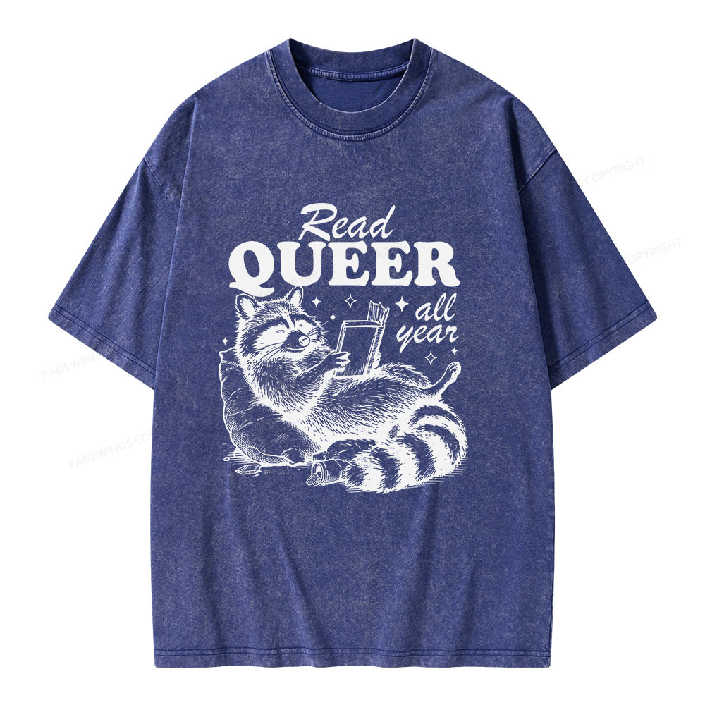 Pagewings Read Queer All Year Unisex Washed T-shirt