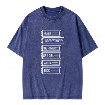 Pagewings Never Underestimate The Power Of A Girl With A Book Unisex Washed T-shirt