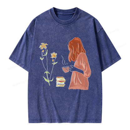 Pagewings Peaceful Moments With Books And Tea Unisex Washed T-shirt
