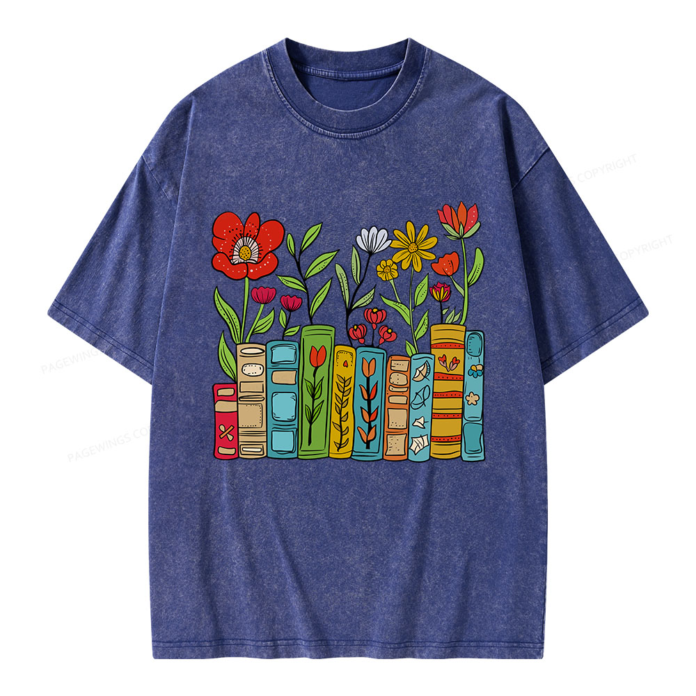 Pagewings Books Blooming Like Flowers In The Mind Unisex Washed T-shirt
