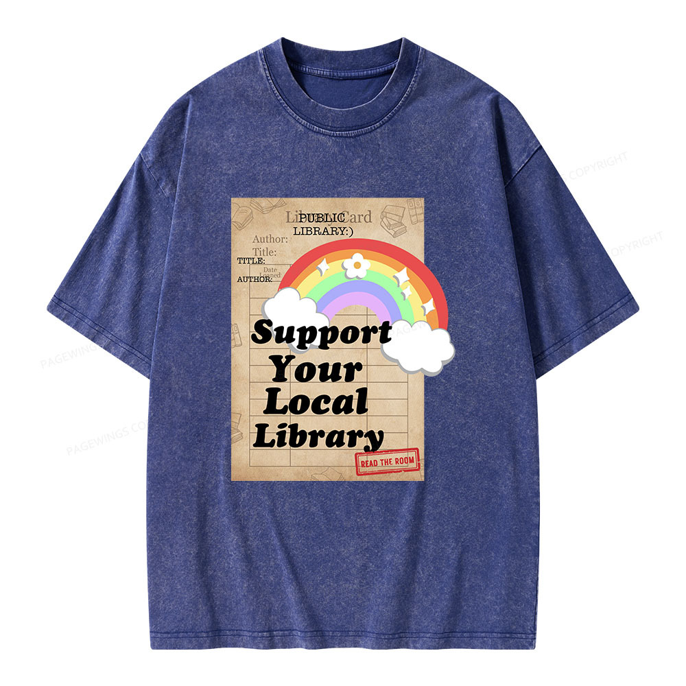 Pagewings Support Your Local Library Unisex Washed T-shirt