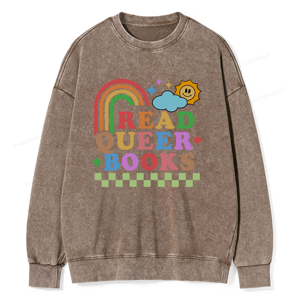 Pagewings Read Queer Books Unisex Washed Sweatshirt