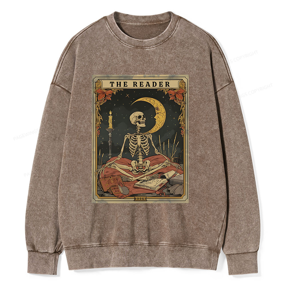 Pagewings The Reader Tarot Card Unisex Washed Sweatshirt