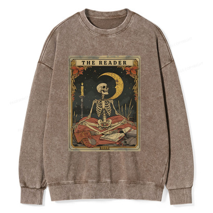Pagewings The Reader Tarot Card Unisex Washed Sweatshirt
