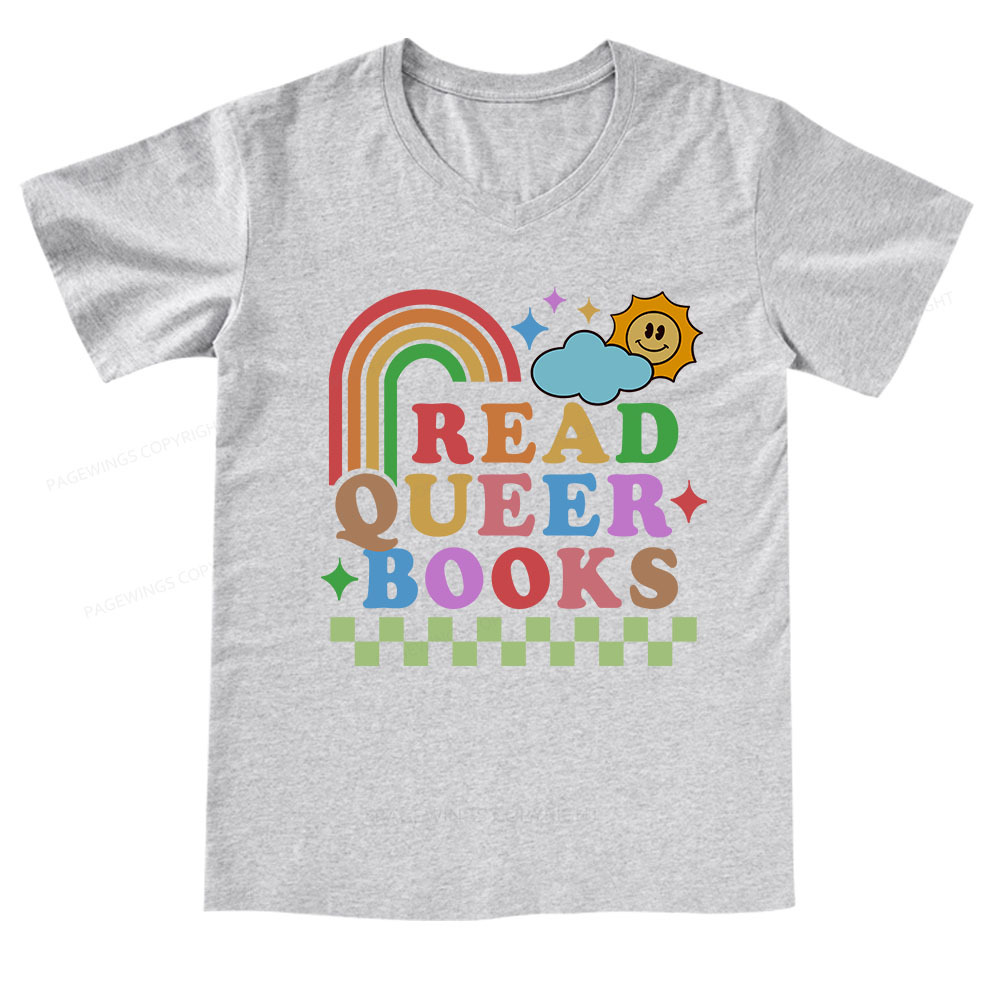 Pagewings Read Queer Books V-neck T-shirt