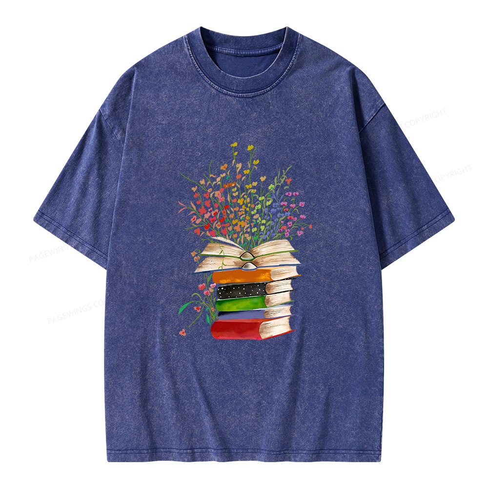 Pagewings Books Bloom With Knowledge Unisex Washed T-shirt