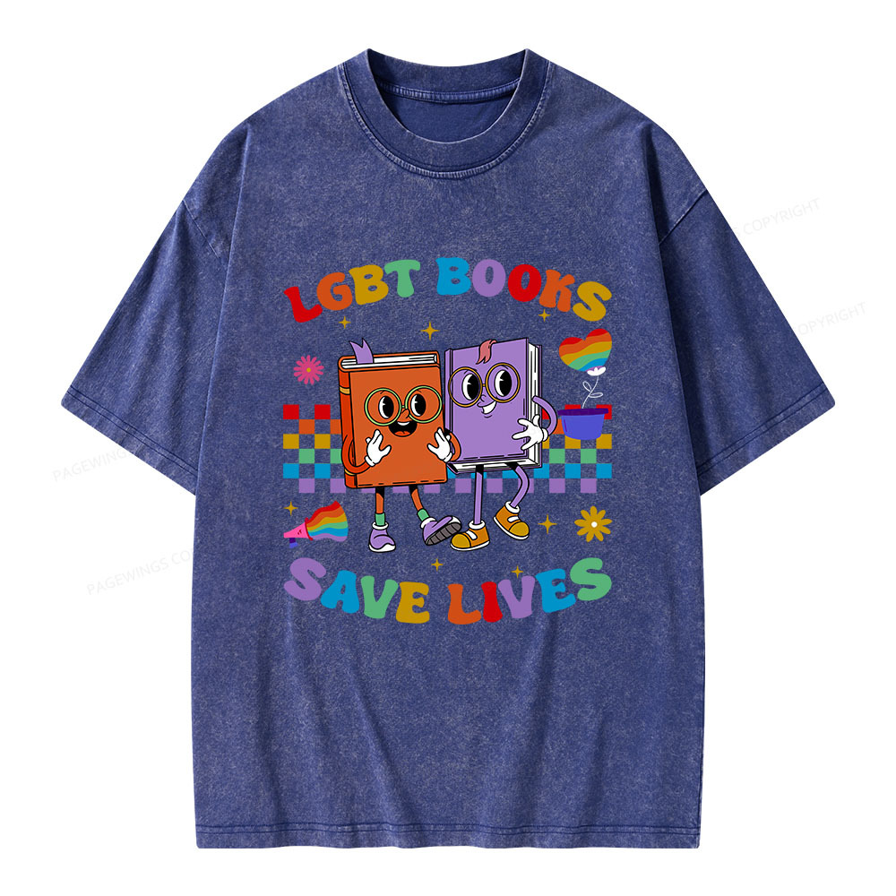 Pagewings Lgbt Book Lives Library Unisex Washed T-shirt