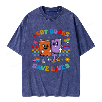 Pagewings Lgbt Book Lives Library Unisex Washed T-shirt