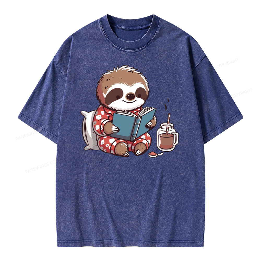 Pagewings Books Sloth Book lover Gift cute sloth on Unisex Washed T-shirt