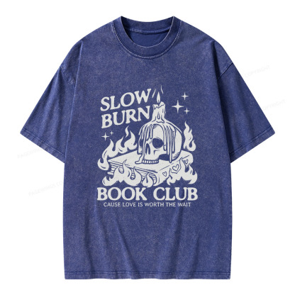 Pagewings Slow Burn Book Club Unisex Washed T-shirt