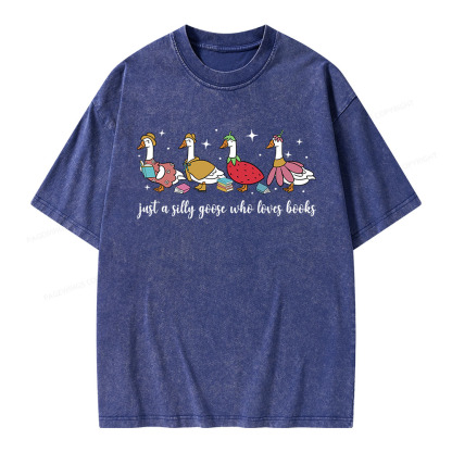 Pagewings Just A Silly Goose Who Loves Books Unisex Washed T-shirt