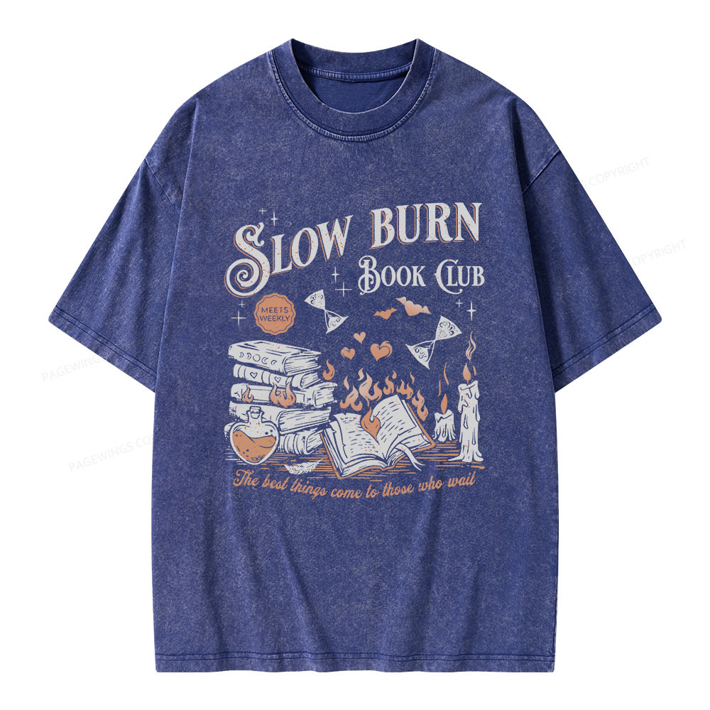 Pagewings Slow Burn Book Club Unisex Washed T-shirt