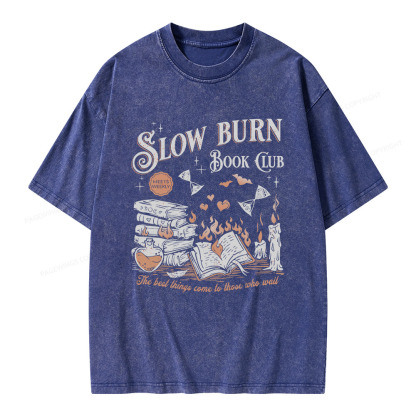 Pagewings Slow Burn Book Club Unisex Washed T-shirt