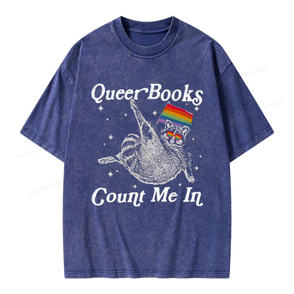 Pagewings Queer Books Count Me In Unisex Washed T-shirt
