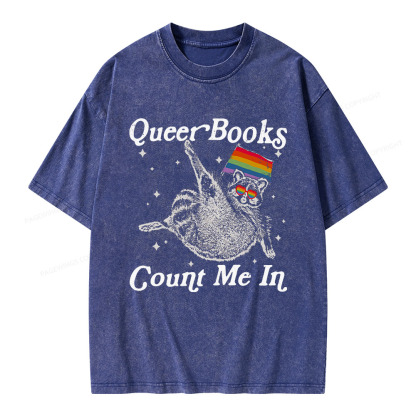 Pagewings Queer Books Count Me In Unisex Washed T-shirt