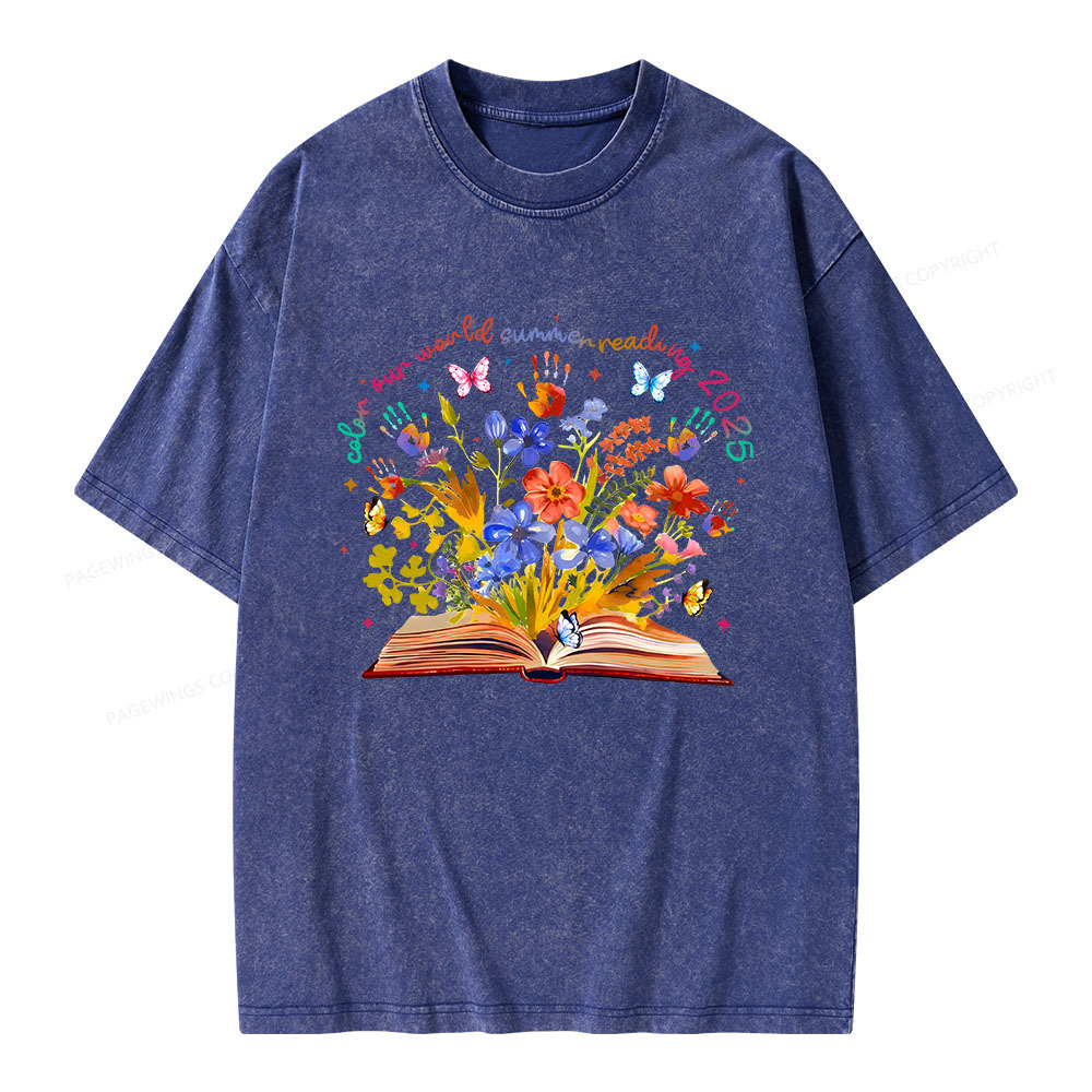 Pagewings Color Our World Summer Reading 2025 Unisex Washed T-shirt