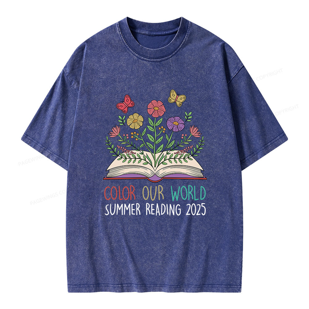 Pagewings Color Our World Summer Reading 2025 Unisex Washed T-shirt