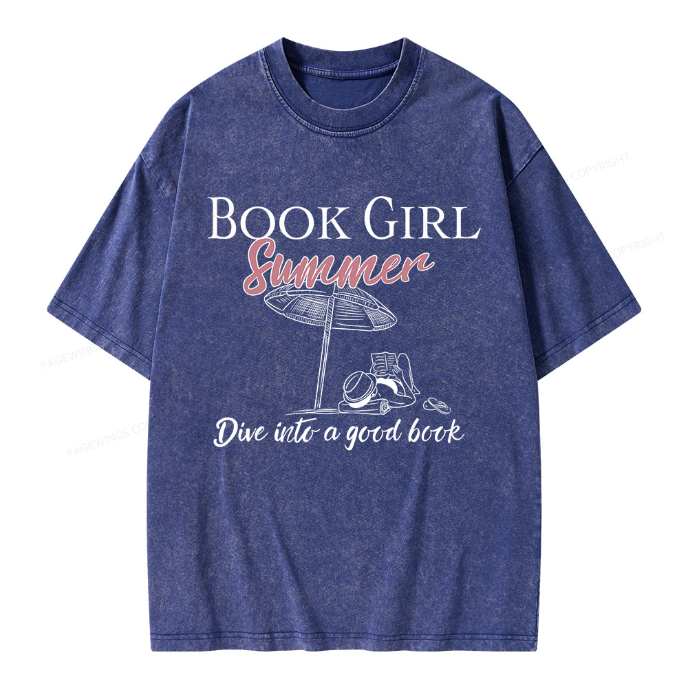 Pagewings Book Girl Summer Unisex Washed T-shirt