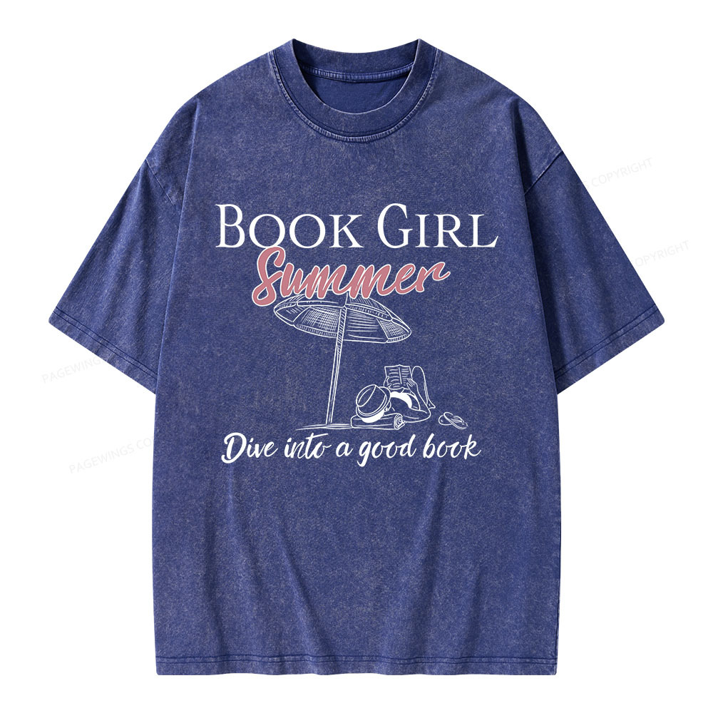 Pagewings Book Girl Summer Unisex Washed T-shirt