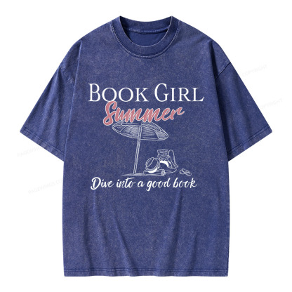 Pagewings Book Girl Summer Unisex Washed T-shirt
