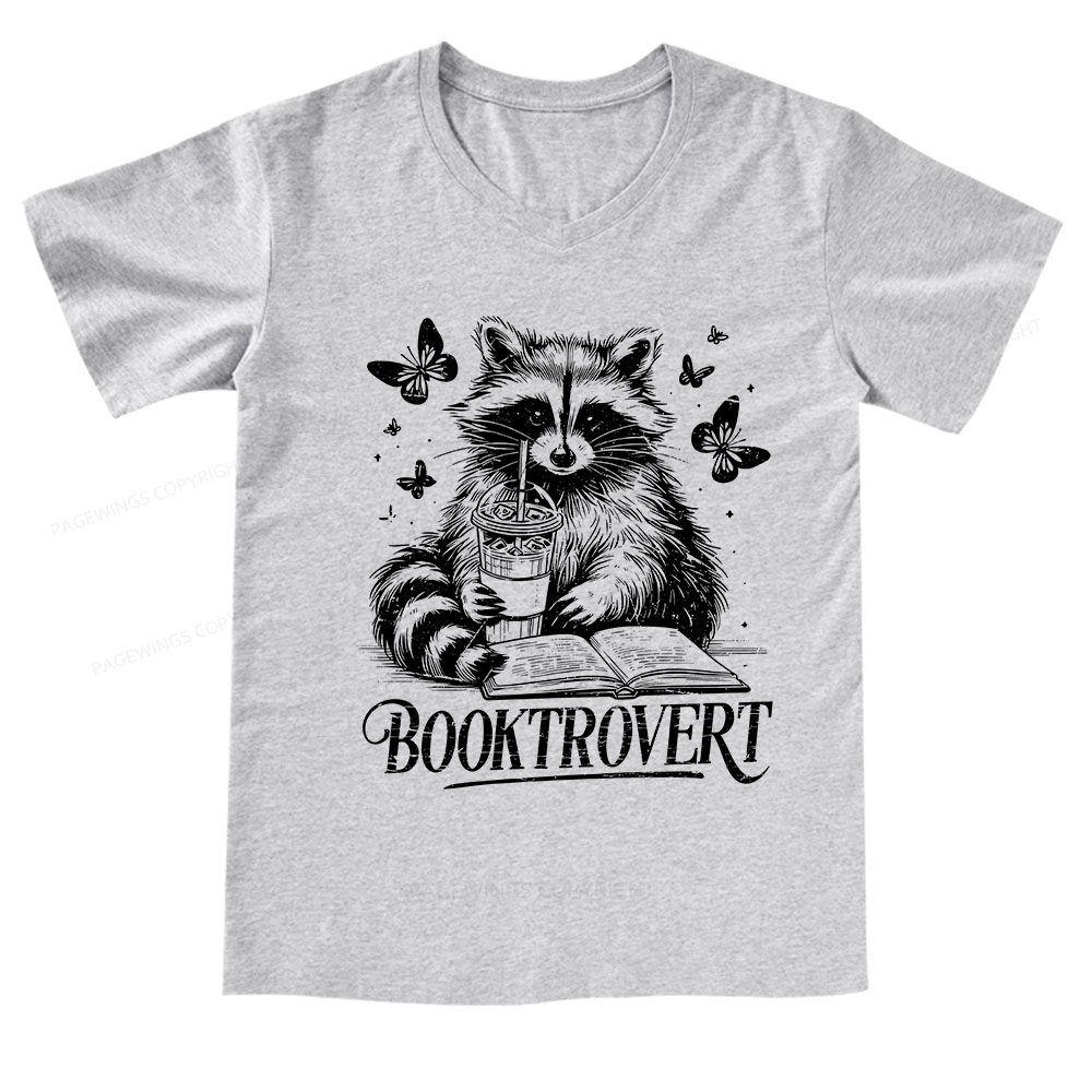Pagewings Raccoon BookTrovert V-neck T-shirt