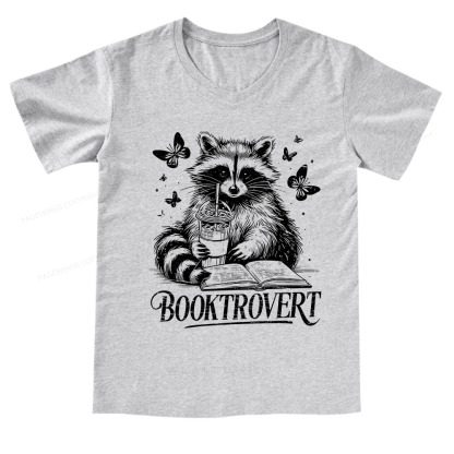 Pagewings Raccoon BookTrovert V-neck T-shirt