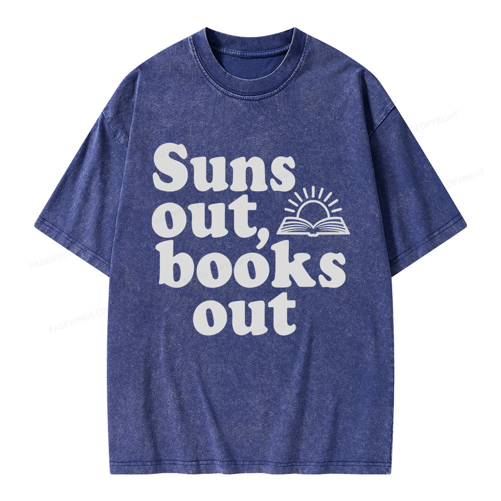 Pagewings Suns Out Books Out Unisex Washed T-shirt