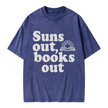 Pagewings Suns Out Books Out Unisex Washed T-shirt