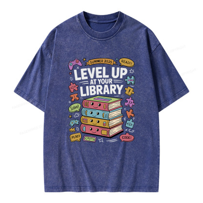 Pagewings Level Up at Your Library Summer 2025 Unisex Washed T-shirt