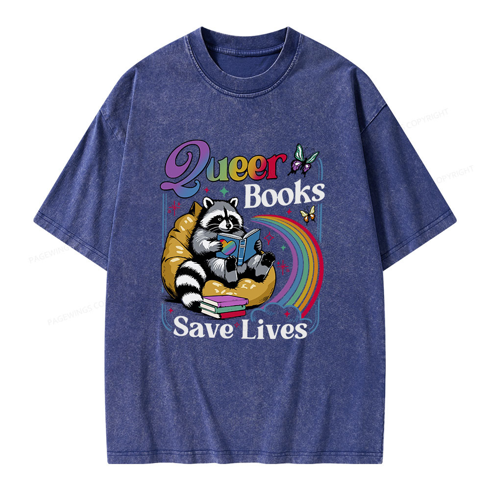 Pagewings Queer Books Save Lives Unisex Washed T-shirt