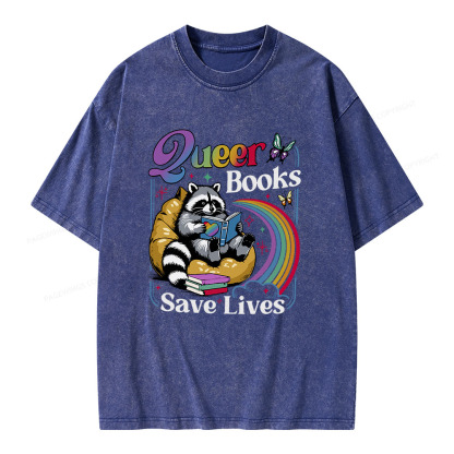Pagewings Queer Books Save Lives Unisex Washed T-shirt