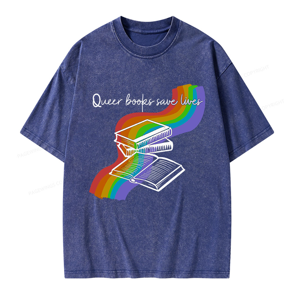 Pagewings Queer Books Save Lives Unisex Washed T-shirt