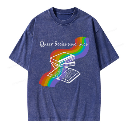 Pagewings Queer Books Save Lives Unisex Washed T-shirt