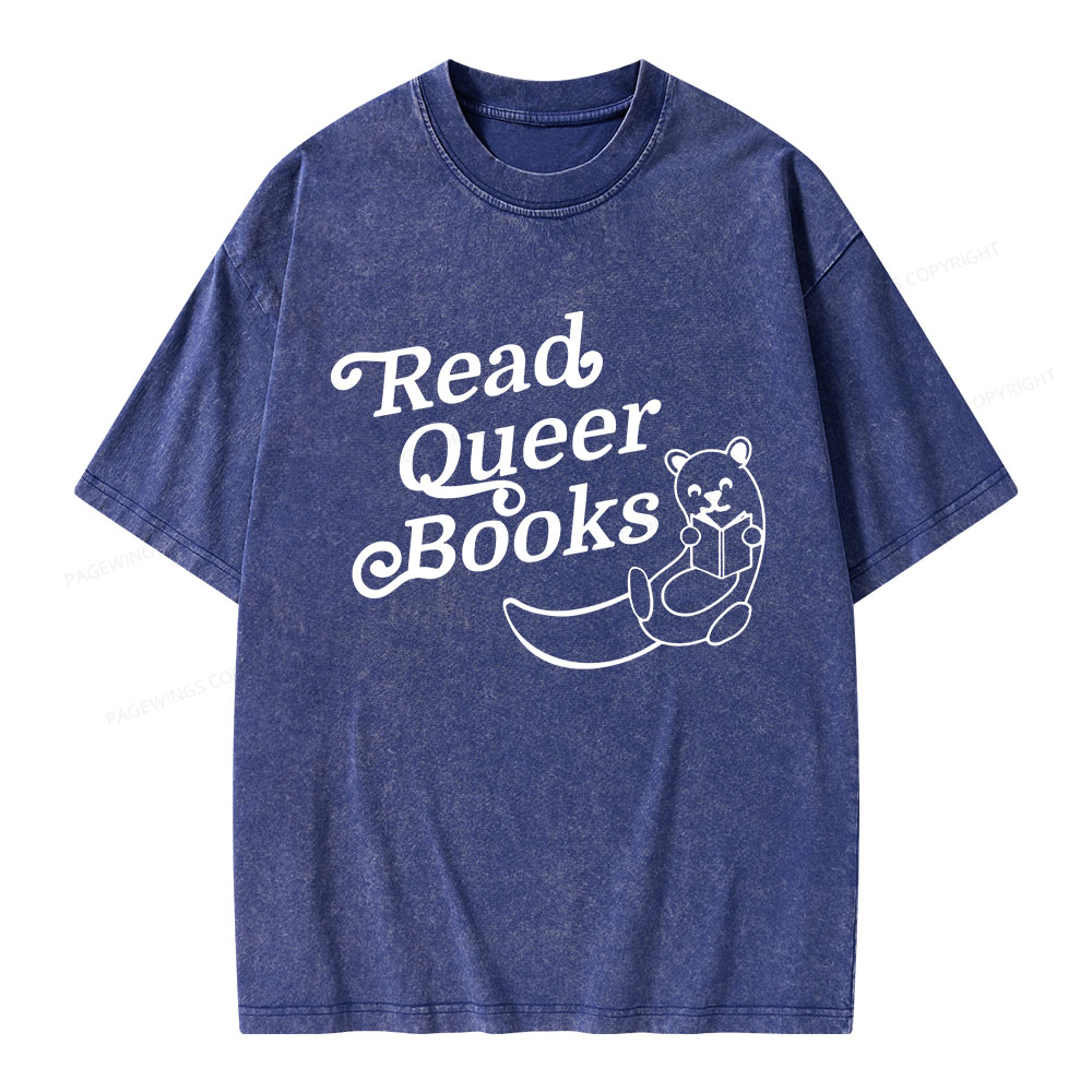 Pagewings Read Queer Books Unisex Washed T-shirt