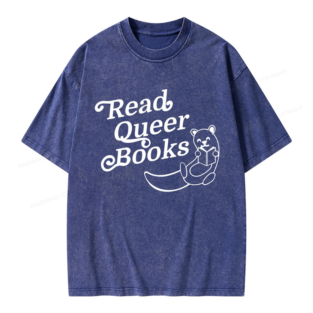 Pagewings Read Queer Books Unisex Washed T-shirt