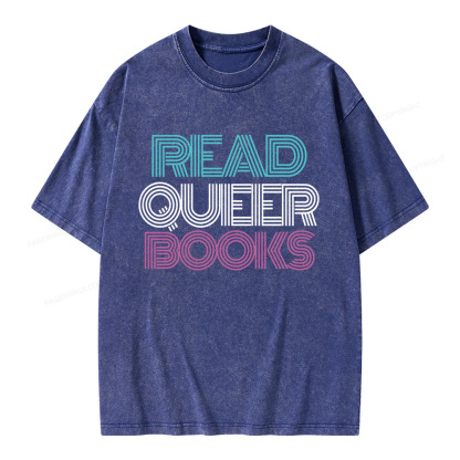 Pagewings Read Queer Books Unisex Washed T-shirt