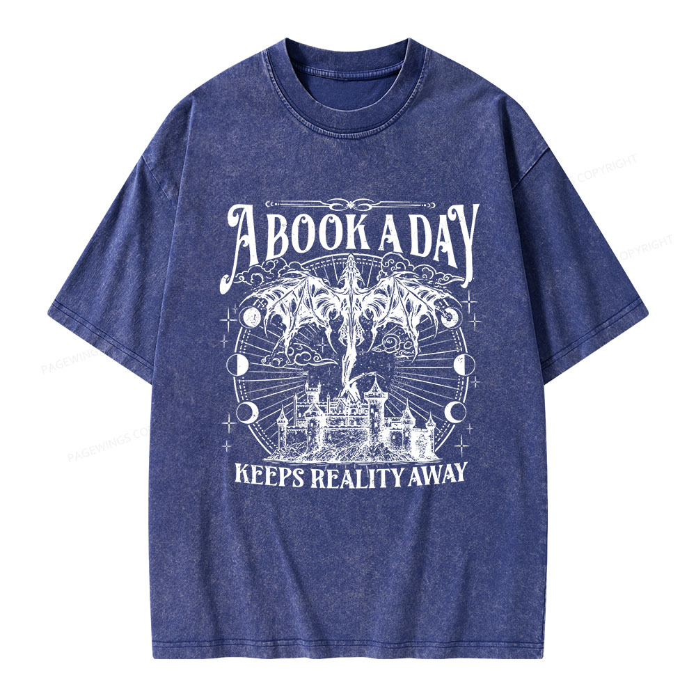 Pagewings A Book A Day Keeps Reality Away Unisex Washed T-shirt