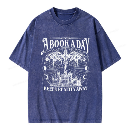 Pagewings A Book A Day Keeps Reality Away Unisex Washed T-shirt