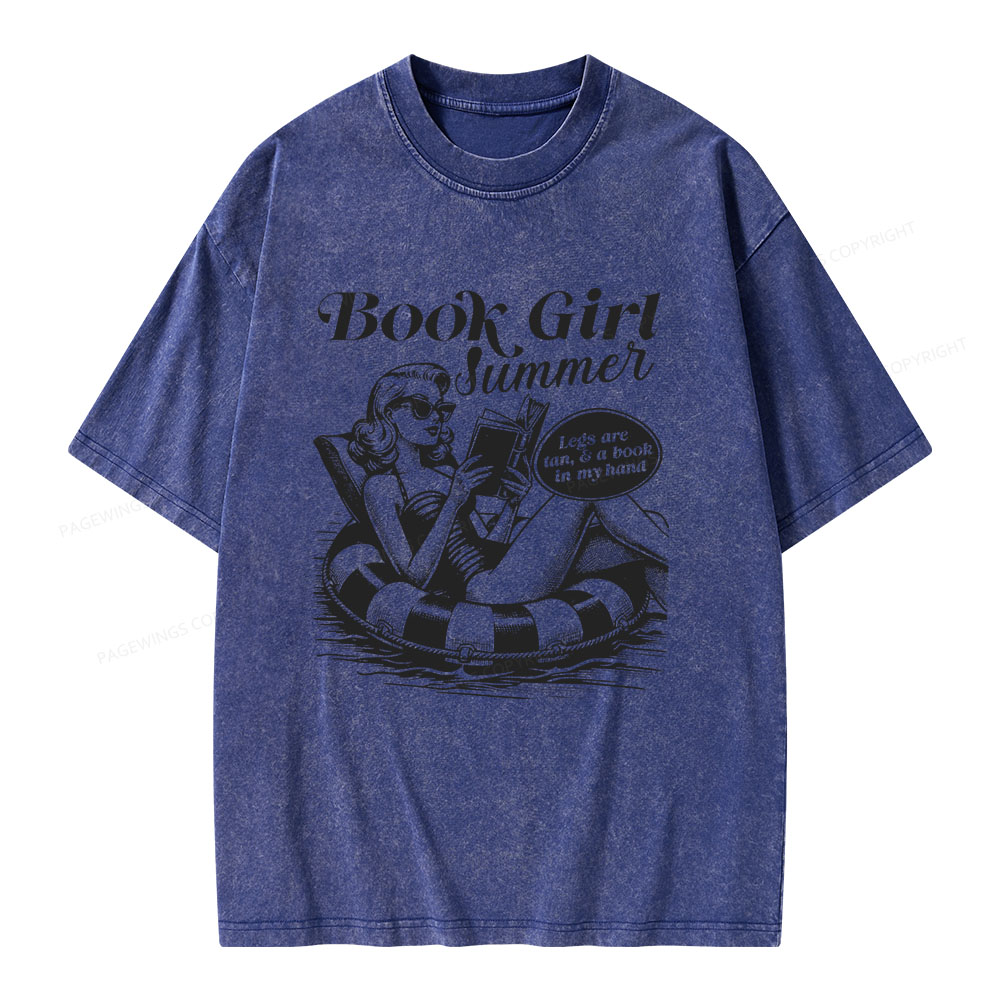 Pagewings Book Girl Summer Unisex Washed T-shirt