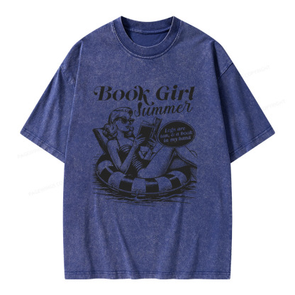 Pagewings Book Girl Summer Unisex Washed T-shirt