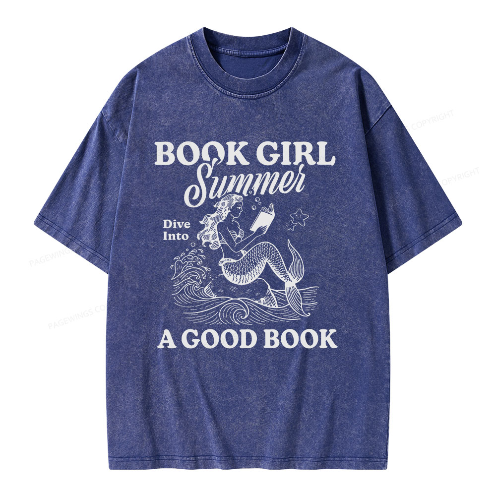 Pagewings Book Girl Summer Unisex Washed T-shirt